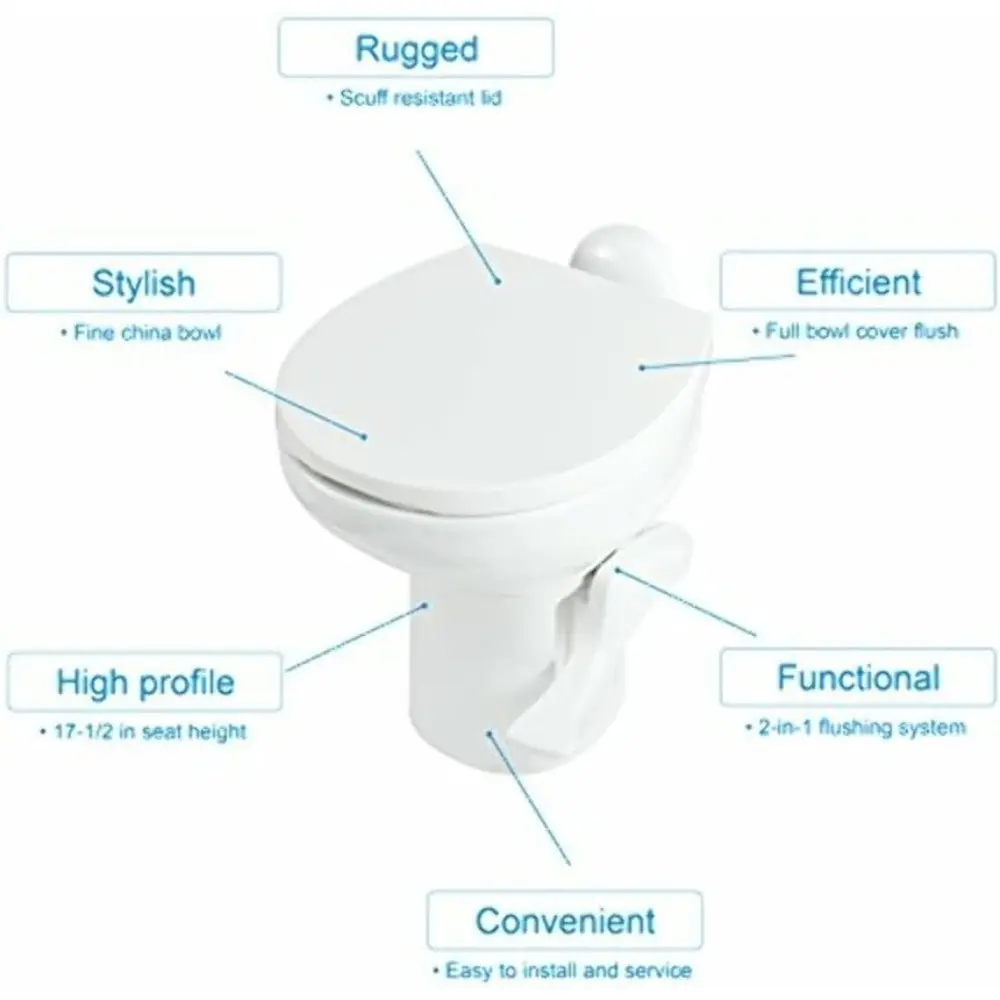 42058 Aqua-Magic Style II RV Toilet, White, High Profile