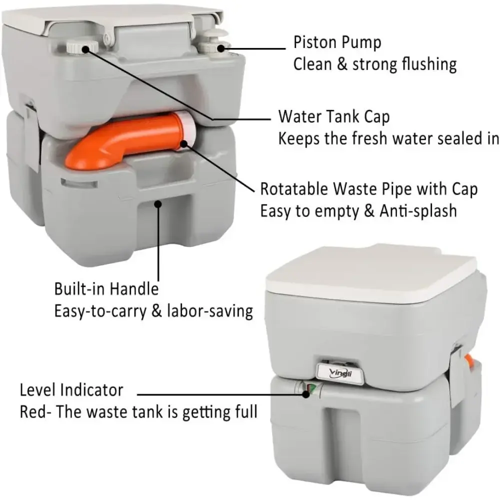 Upgraded Portable Sink and Toilet Combo| Self-contained 5 Gal Hand Washing Station & 5.3 Gal Flushing Toilet, Perfect for Campi