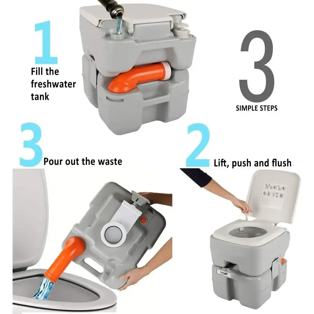 Upgraded Portable Sink and Toilet Combo| Self-contained 5 Gal Hand Washing Station & 5.3 Gal Flushing Toilet, Perfect for Campi