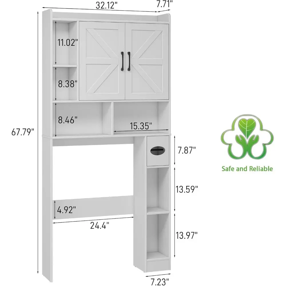 Over The Toilet Storage Cabinet, Farmhouse Storage Cabinet Over Toilet with 2 Barn Door & Toilet Paper Holder Stand，Home Space-S