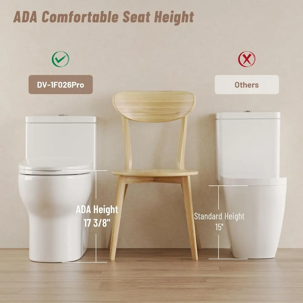 DeerValley Elongated Toilet with Comfort ADA Seat Height, Modern One Piece Toilet for Bathroom, White Dual Powerful Flush DV-1F0