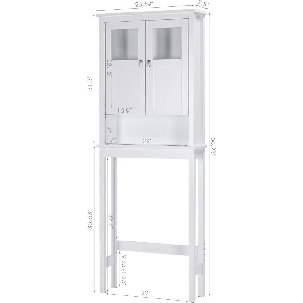 Bathroom Cabinet Over Toilet, Bathroom Storage Cabinet with Glass Doors and Adjustable Shelves, Over The Toilet Storage Cabinet