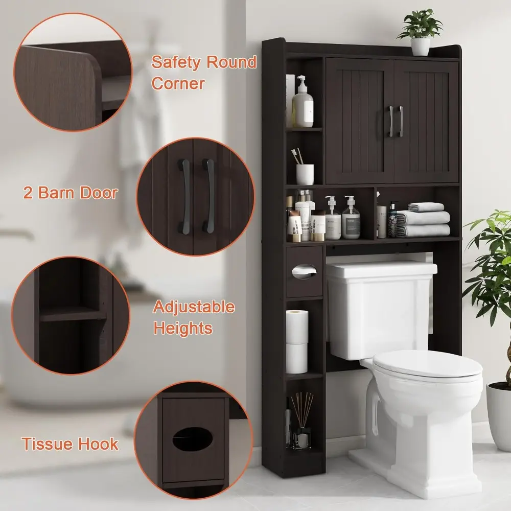 Over The Toilet Storage Cabinet, Farmhouse Storage Cabinet Over Toilet with Barn Door，Home Space-Saving Toilet Rack, for Bathroo