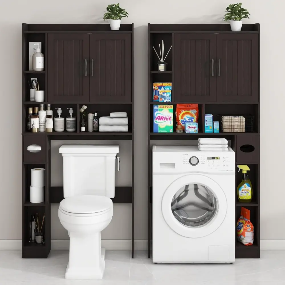 Over The Toilet Storage Cabinet, Farmhouse Storage Cabinet Over Toilet with Barn Door，Home Space-Saving Toilet Rack, for Bathroo