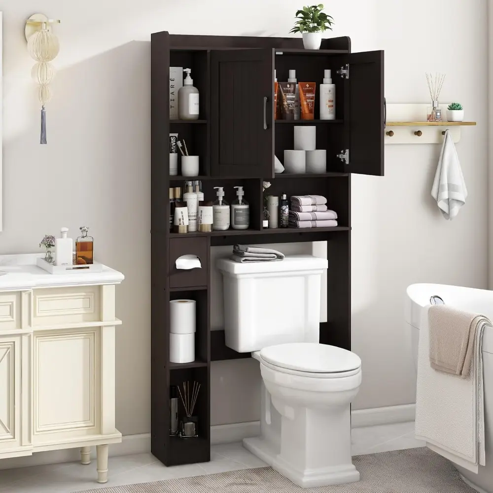 Over The Toilet Storage Cabinet, Farmhouse Storage Cabinet Over Toilet with Barn Door，Home Space-Saving Toilet Rack, for Bathroo