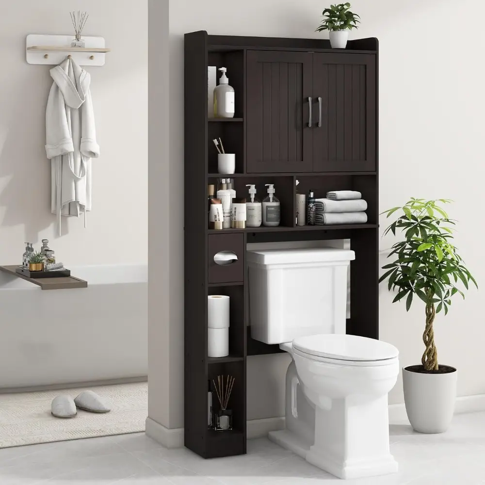 Over The Toilet Storage Cabinet, Farmhouse Storage Cabinet Over Toilet with Barn Door，Home Space-Saving Toilet Rack, for Bathroo