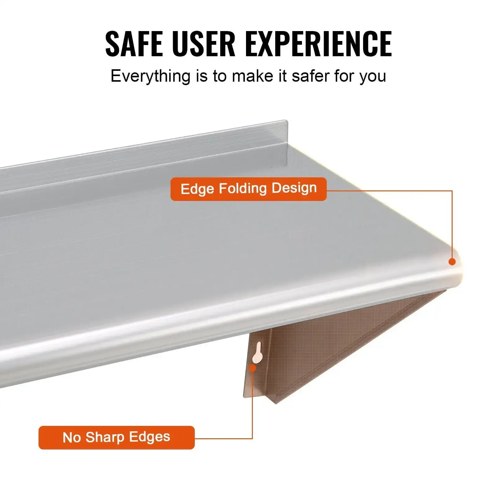 18" x 24" Stainless Steel Shelf, Wall Mounted Floating Shelving with Brackets, 300 lbs Load Capacity Commercial Shelves