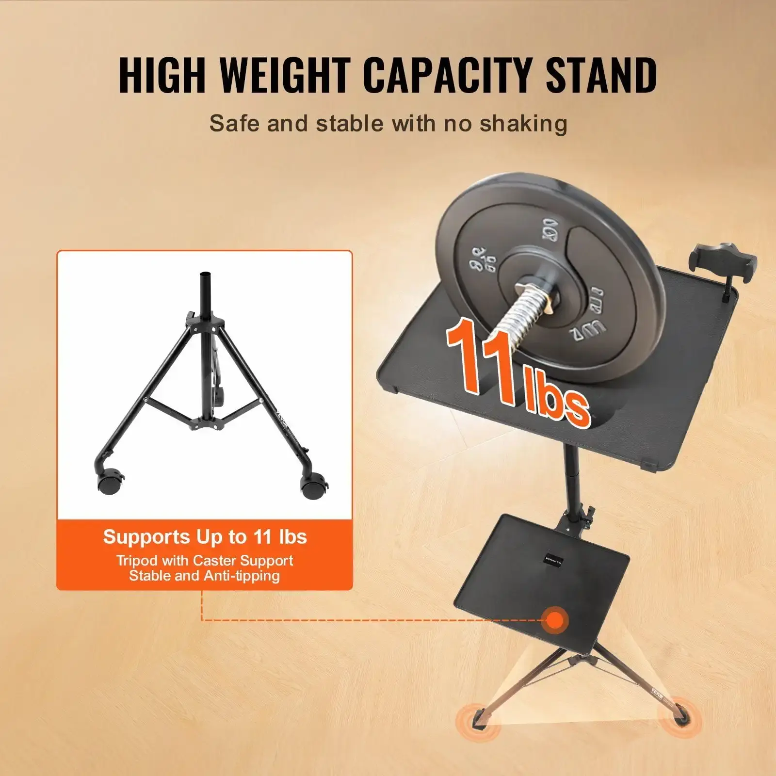 Projector Floor Stand Adjustable Height from 31.3 to 67.3 in, DJ Equipment, Projector Mount with Tray, Max Load Capacity 22 lbs