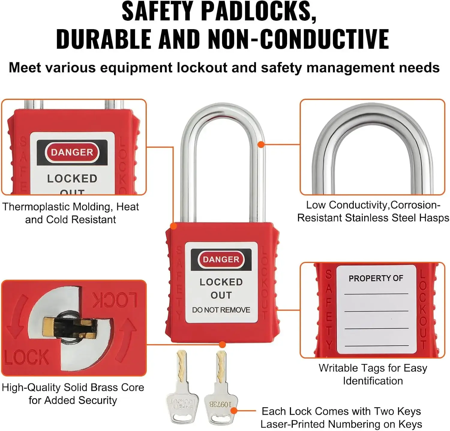 Electrical Lockout Tagout Kit, 26 PCS Safety Loto Kit Includes Padlocks, Hasps, Tags, Nylon Ties, and Carrying Bag