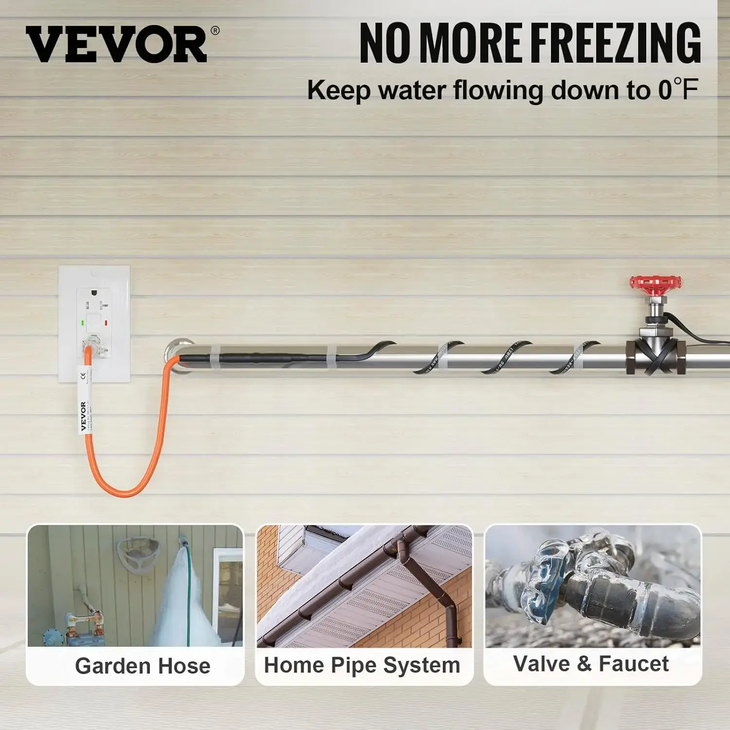 Self-Regulating Pipe Heating Cable, 24-feet 5W/ft Heat Tape for Pipes Freeze Protection, Protects PVC Hose