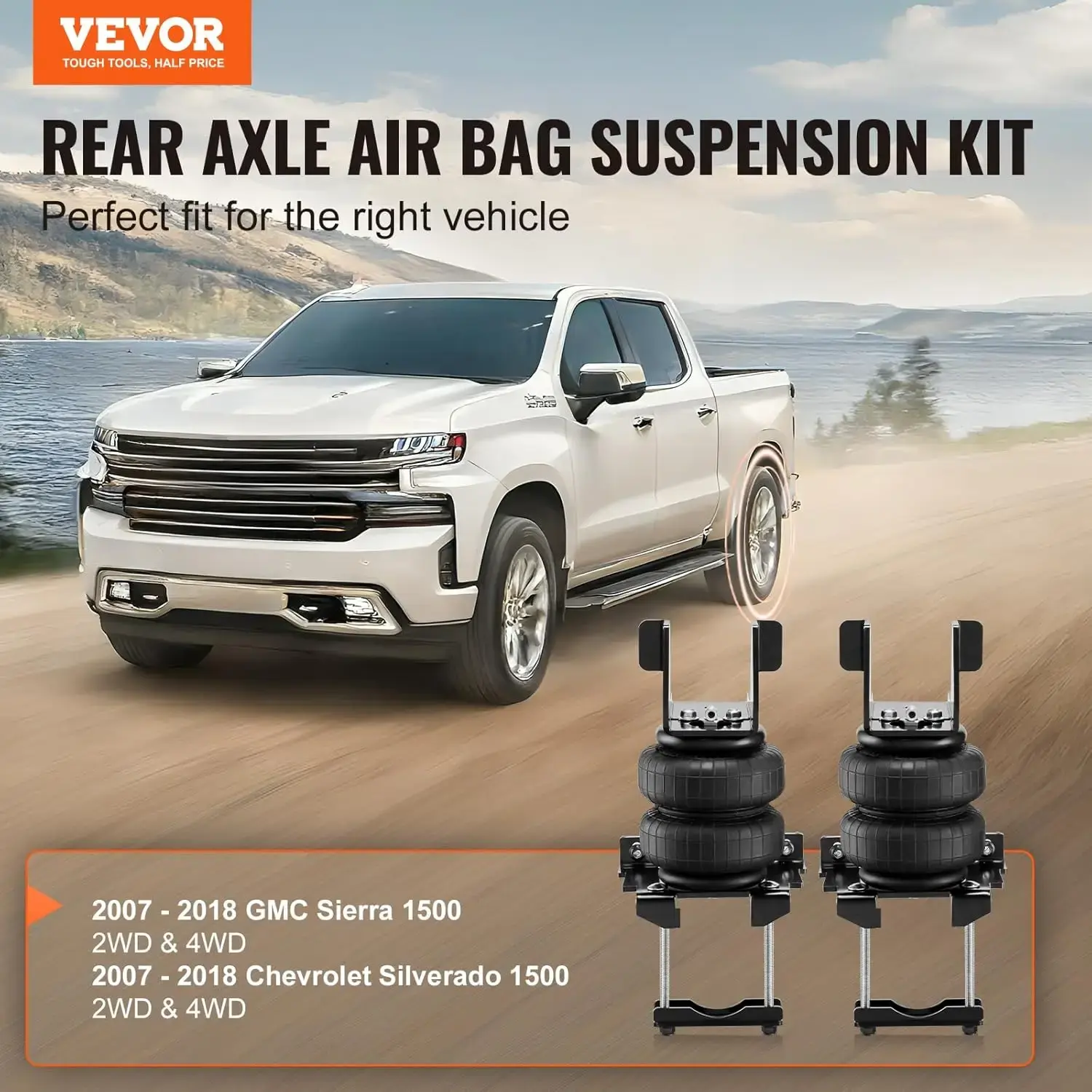 Air Bag Suspension Kit, Air Springs Suspension Bag Kit Compatible with 2007-2018 Chevrolet Silverado 1500 and GMC Sierra