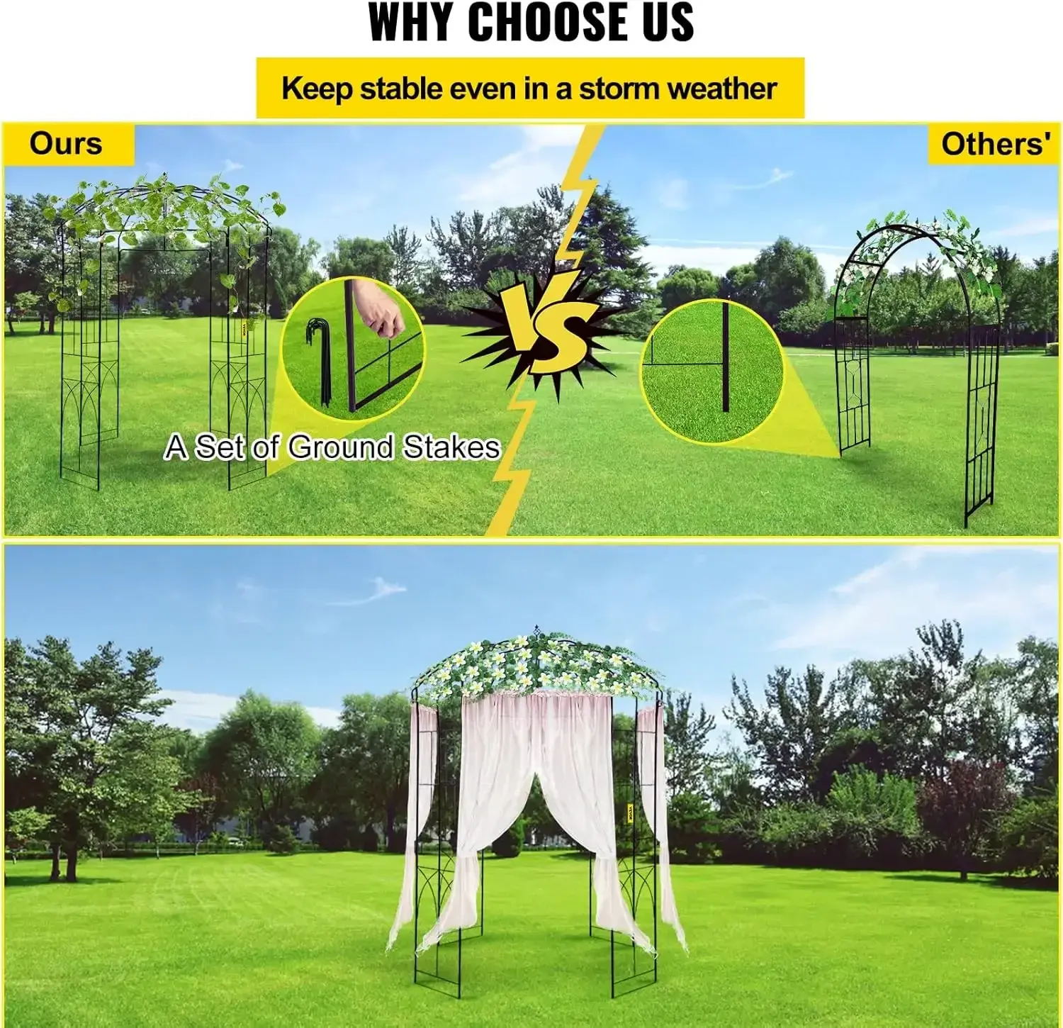 Birdcage Shape Garden Arch, 9' High x 6.6' Wide, Heavy Duty Wrought Iron Arbor