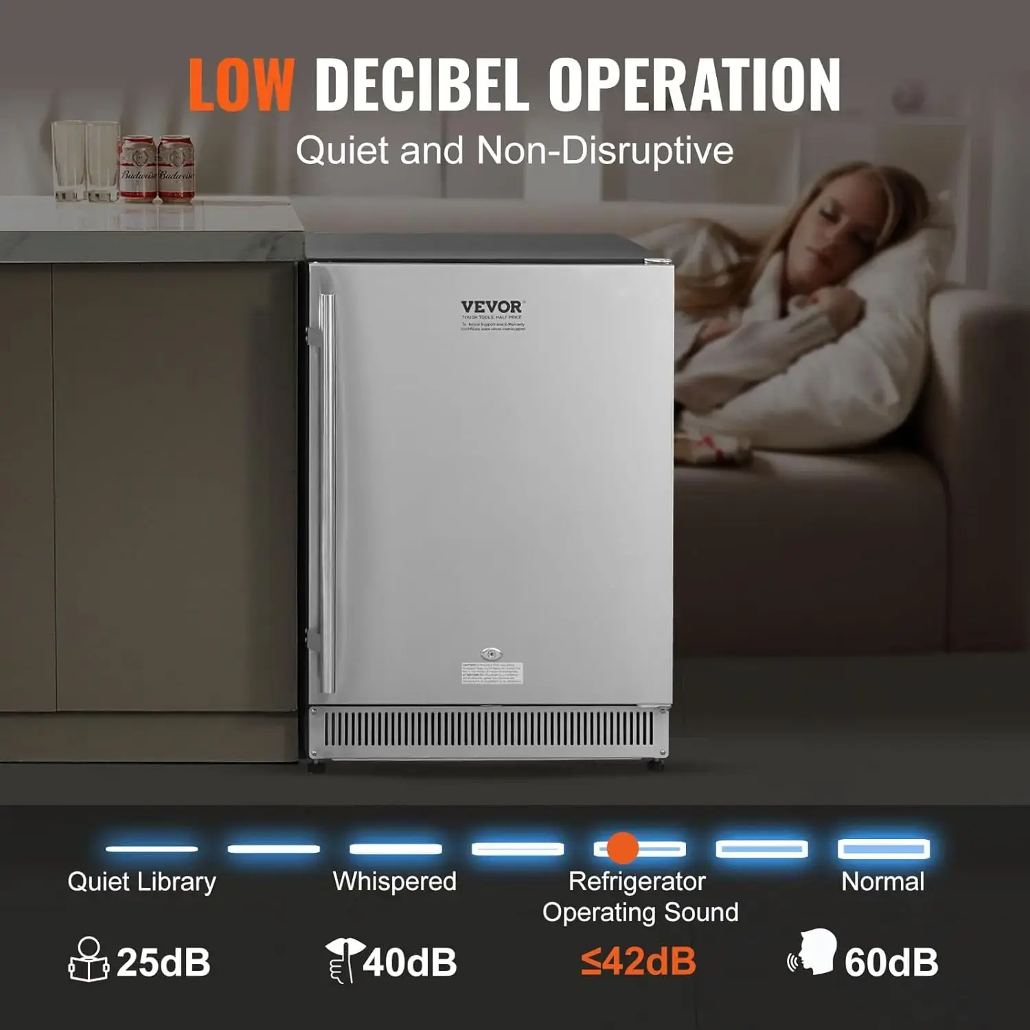 24 inch Indoor/Outdoor Beverage Refrigerator, 185QT Undercounter or Freestanding Beverage Fridge