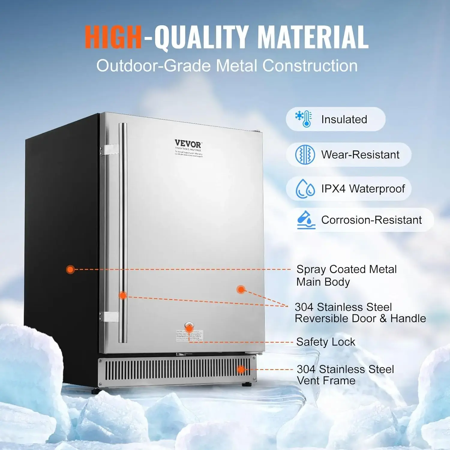 24 inch Indoor/Outdoor Beverage Refrigerator, 185QT Undercounter or Freestanding Beverage Fridge