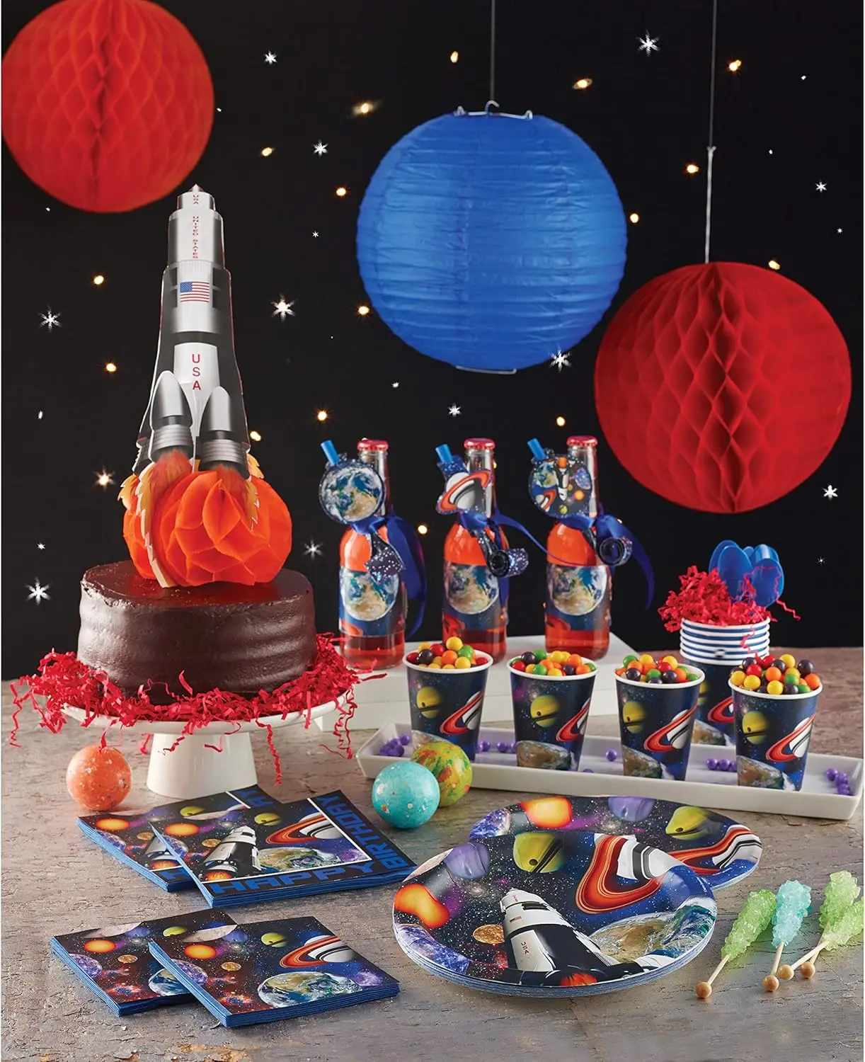 725533 Space Blast All Over Print Plastic Tablecover, 54 by 108", Black