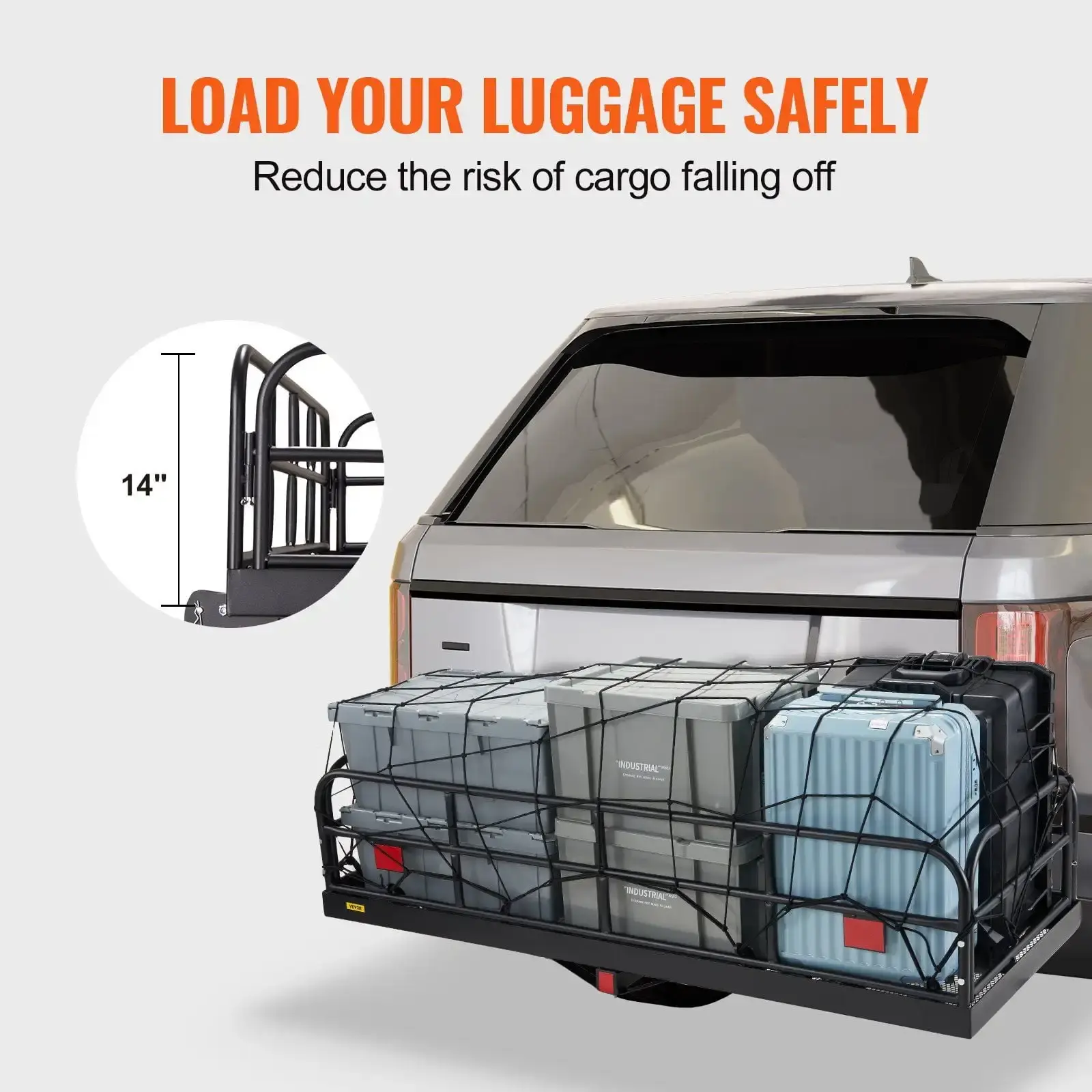 Hitch Cargo Carrier, 60 x 24 x 14 in Folding Trailer Hitch Mounted Steel Cargo Basket