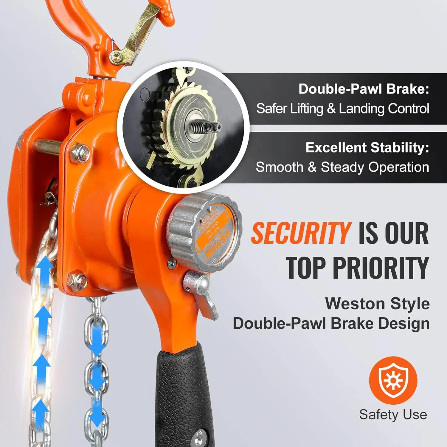 Manual Lever Chain Hoist, 1/4 Ton 550 lbs Capacity 5 FT Come Along, G80 Galvanized Carbon Steel with Weston Double-Pawl Brake