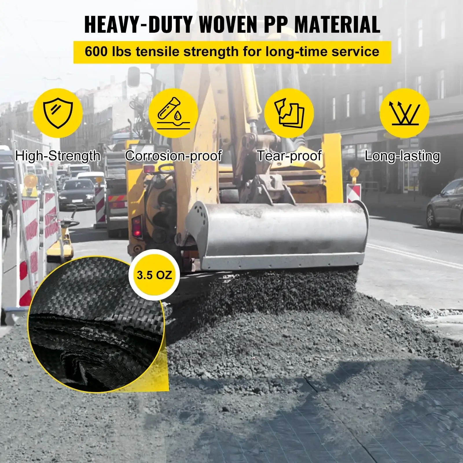 Geotextile Fabric, 12.5 x 50 ft 3.5oz Woven PP Driveway Drain Cloth, Weed Barrier Heavy Duty Underlayment, Black
