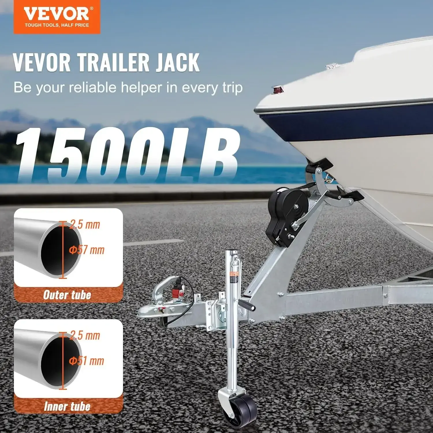 Trailer Jack, Boat Trailer Jack 35.3 in, Bolt-on Trailer Tongue Jack Weight Capacity 1500 lb