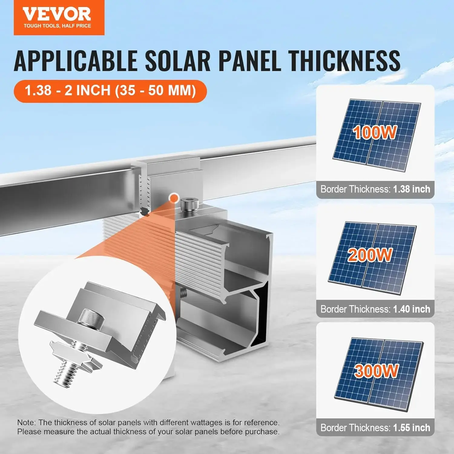 Solar Panel Z Mounting Brackets, 35-50mm Adjustable Solar Panel End Clamps
