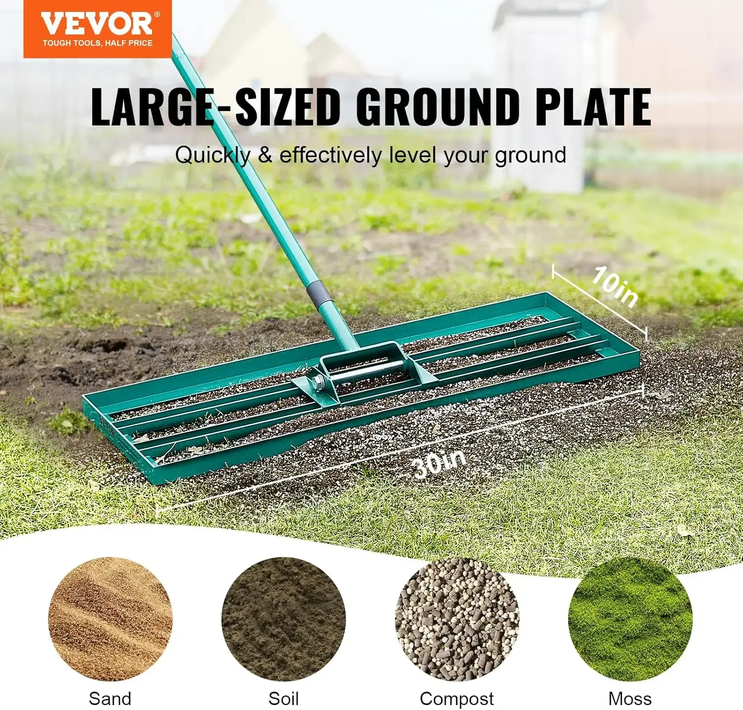 Lawn Leveling Rake, 30"x10" Level Lawn Tool, Heavy-Duty Lawn Leveler with 78" Steel Extended Handle