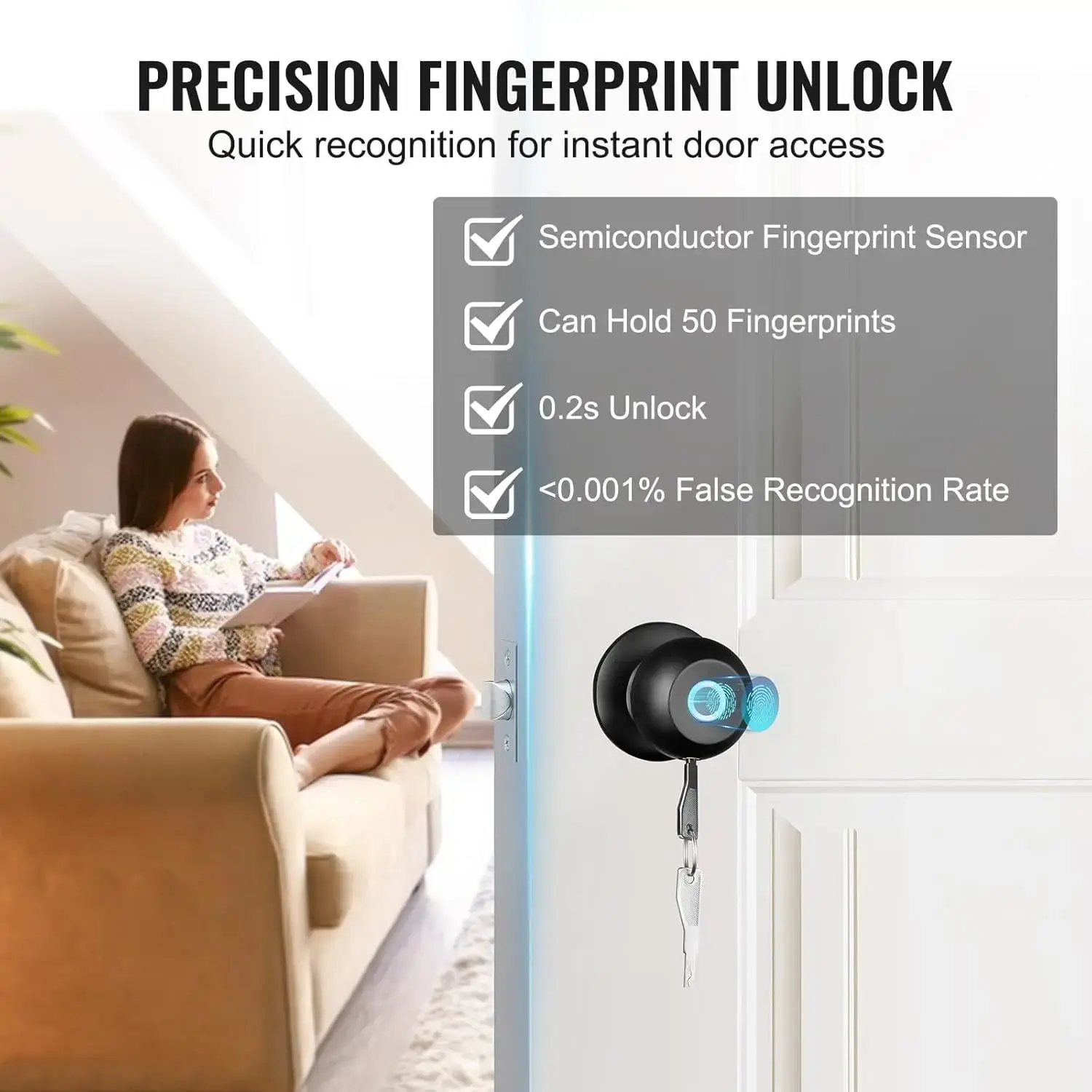 Smart Door Knob, Fingerprint Smart Lock with APP Control, Biometric Door Lock Bluetooth Smart Lock, Easy Installation Door Lock