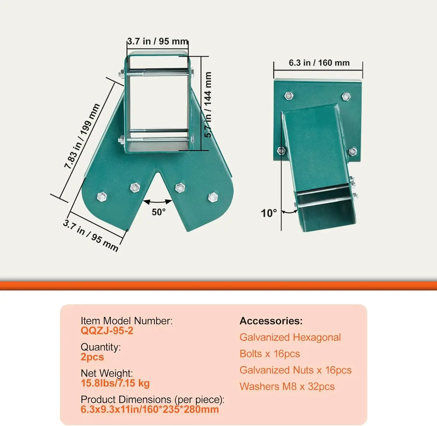 A-Frame Middle Swing Set Brackets, Heavy Duty Carbon Steel Swing Set Hardware with Mounting Hardware for 4x4 Legs & 4x6 Beam