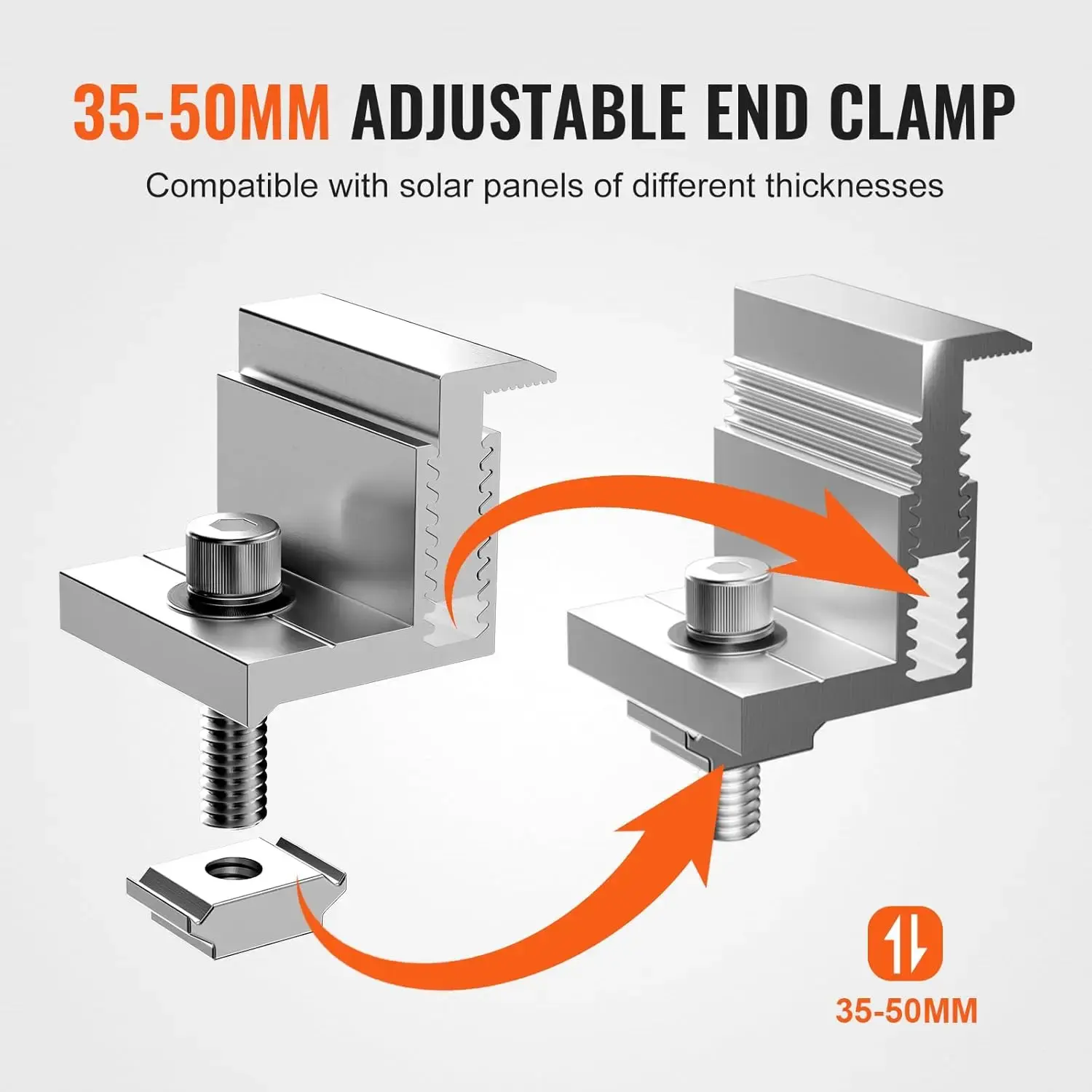 Solar Panel Z Mounting Brackets, 35-50mm Adjustable Solar Panel End Clamps