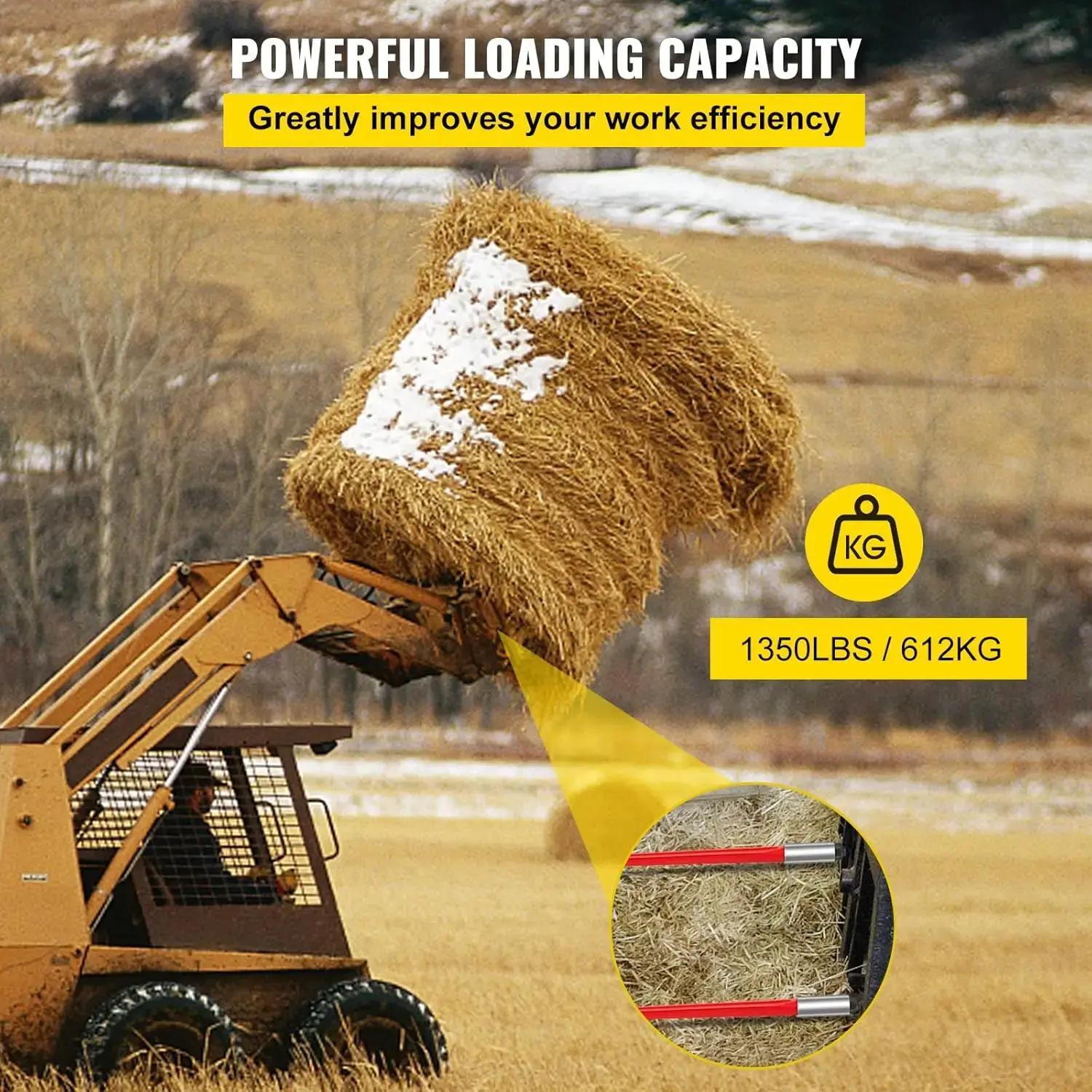 Hay Spear 32" Bale Spear 1350 lbs Capacity, Bale Spike Quick Attach Square Hay Bale Spears 1.4" wide