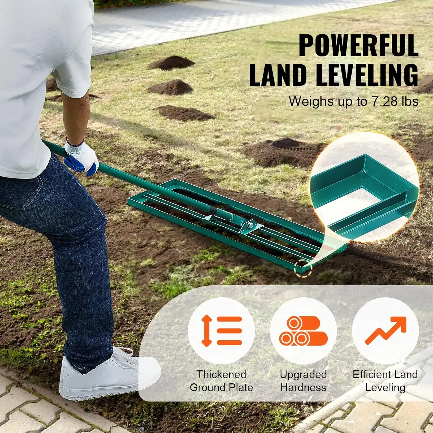 Lawn Leveling Rake, 30"x10" Level Lawn Tool, Heavy-Duty Lawn Leveler with 78" Steel Extended Handle