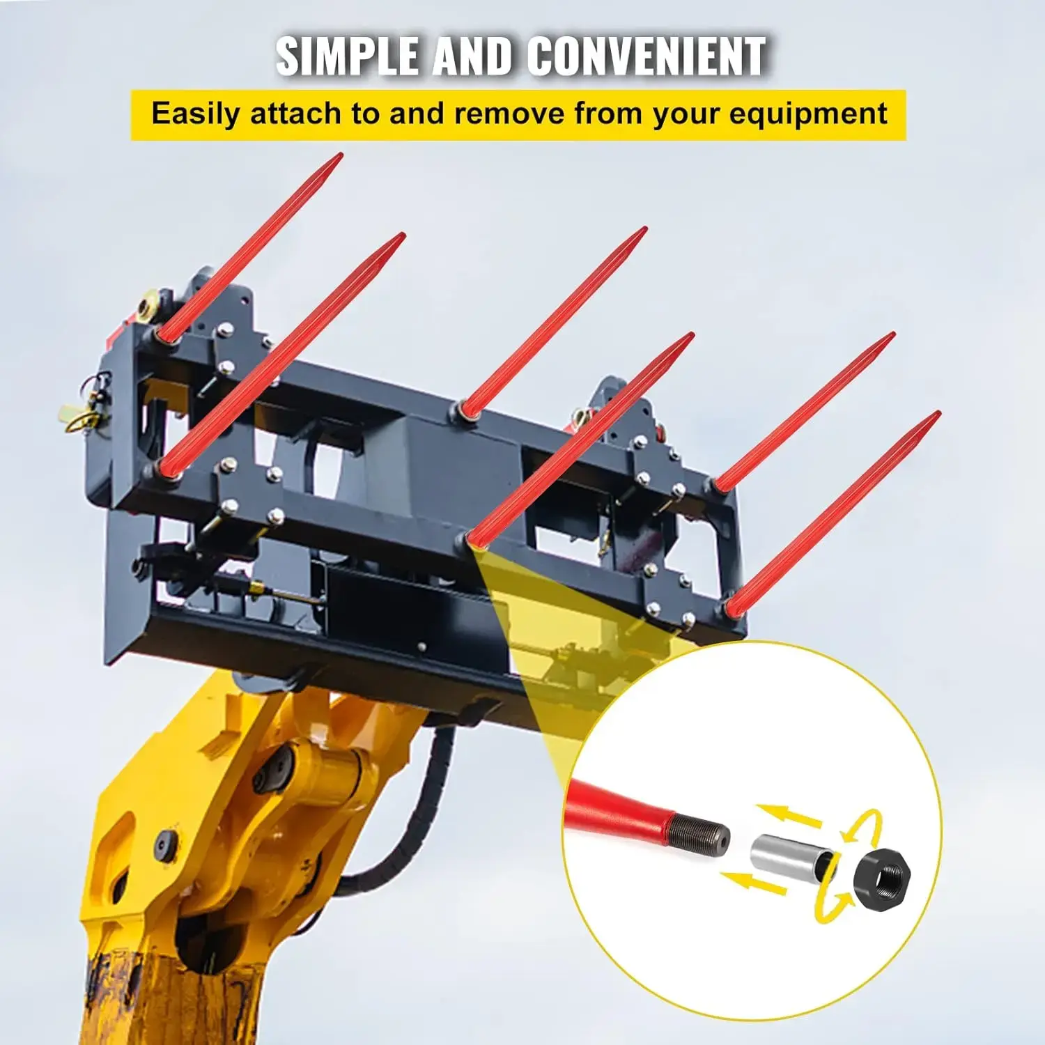 Hay Spear 32" Bale Spear 1350 lbs Capacity, Bale Spike Quick Attach Square Hay Bale Spears 1.4" wide
