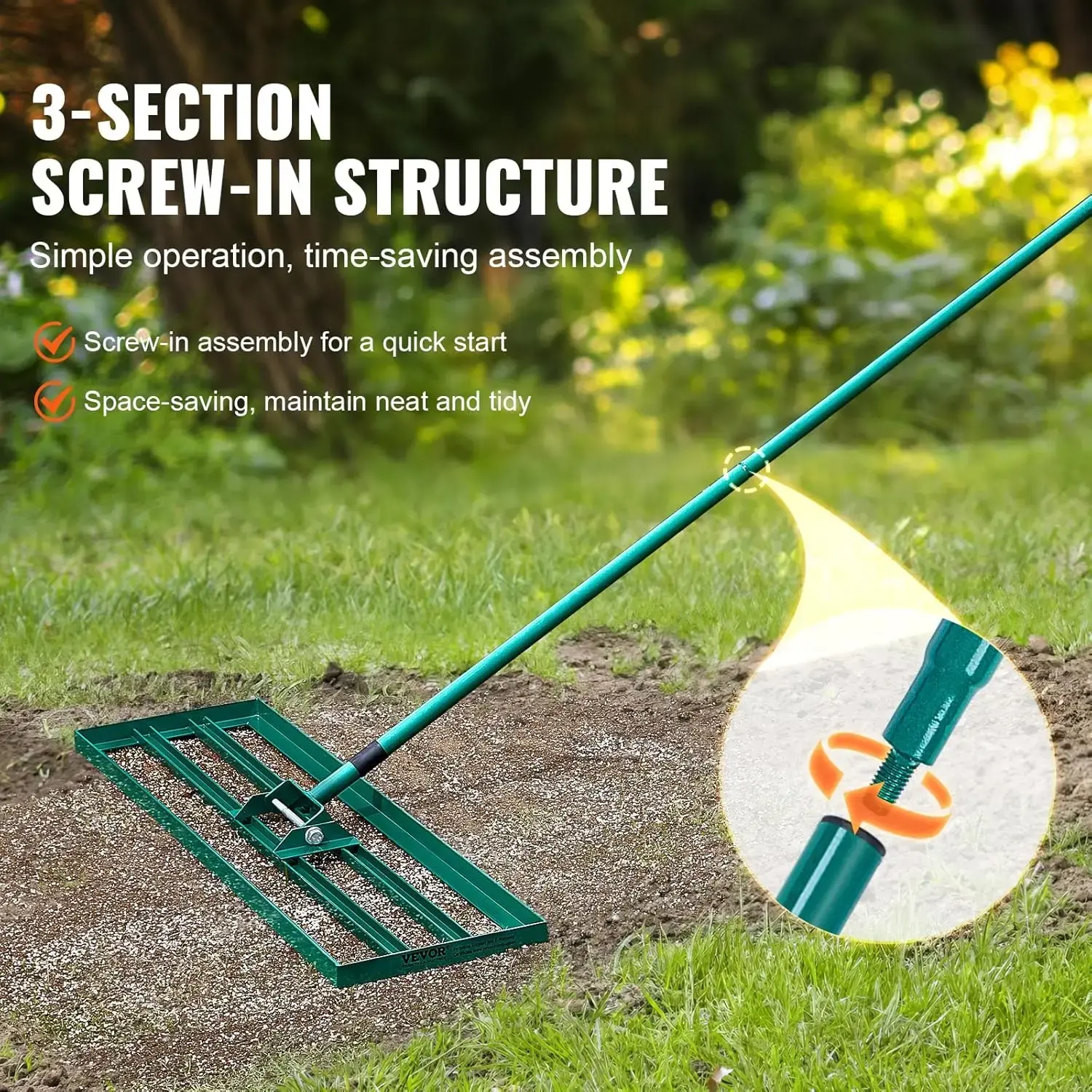 Lawn Leveling Rake, 30"x10" Level Lawn Tool, Heavy-Duty Lawn Leveler with 78" Steel Extended Handle