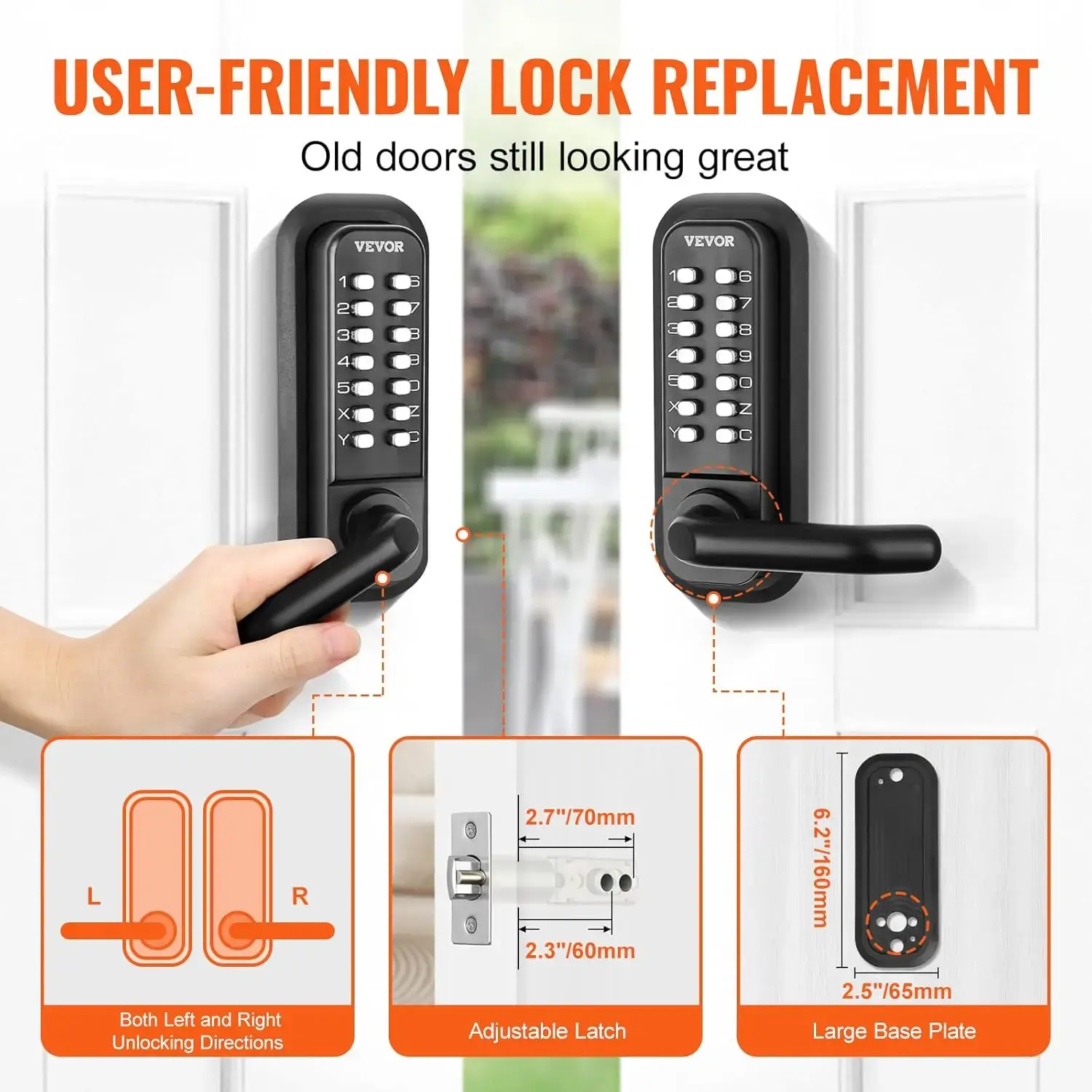 Mechanical Keyless Entry Door Lock, 14 Digit Keypad, Embedded Outdoor Gate Door Locks Set with Keypad and Handle