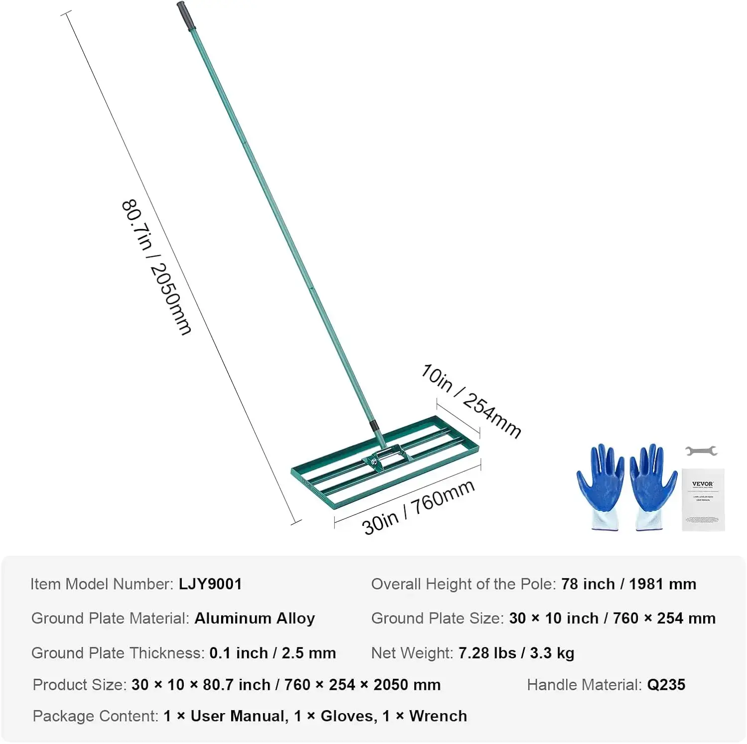 Lawn Leveling Rake, 30"x10" Level Lawn Tool, Heavy-Duty Lawn Leveler with 78" Steel Extended Handle