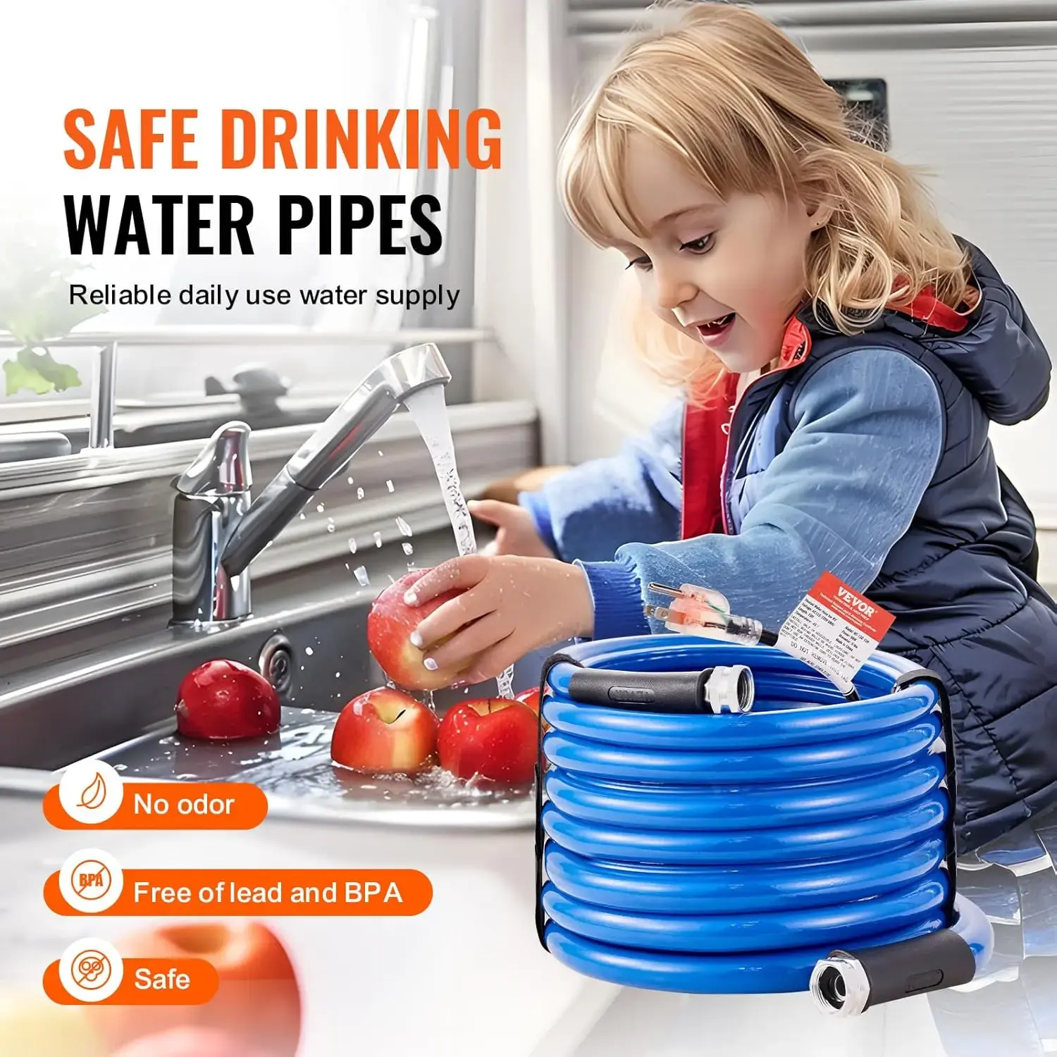 30ft Heated Water Hose for RV, Heated Drinking Water Hose Antifreeze to -45°F, Automatic Self-regulating
