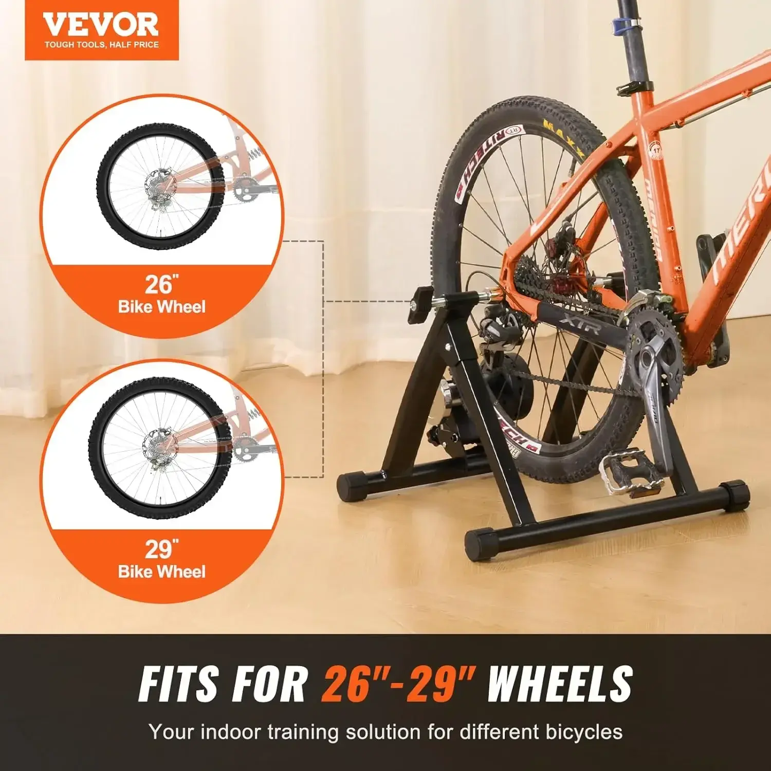 Bike Trainer Stands, Magnetic Stationary Bike Stand for 26"-29" Wheels, 6 Resistance Settings, Noise Reduction Flywheel Motor
