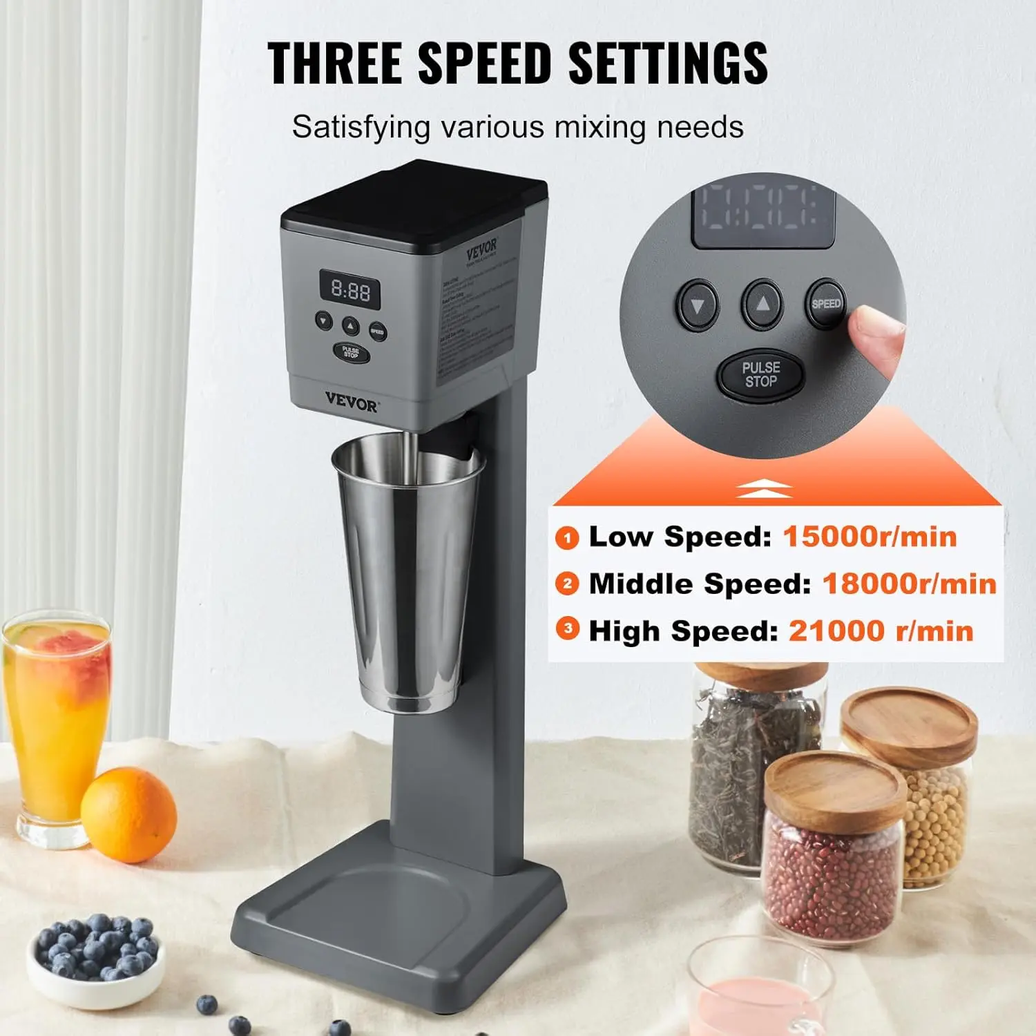 Milkshake Maker, 375W Electric Milkshake Machine, Single Head Drink Mixer Blender Machine, LED Intelligent Microswitch