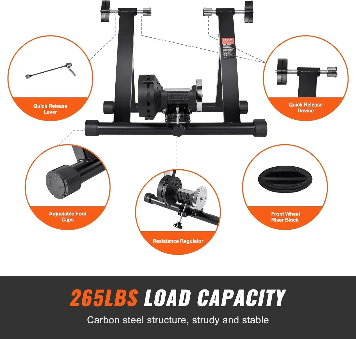 Bike Trainer Stands, Magnetic Stationary Bike Stand for 26"-29" Wheels, 6 Resistance Settings, Noise Reduction Flywheel Motor