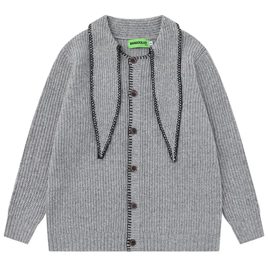 Men Sweaters Knit Cardigan Solid Loose Casual Sweaters Black Gray Streetwear Harajuku Hip Hop Oversized Sweaters