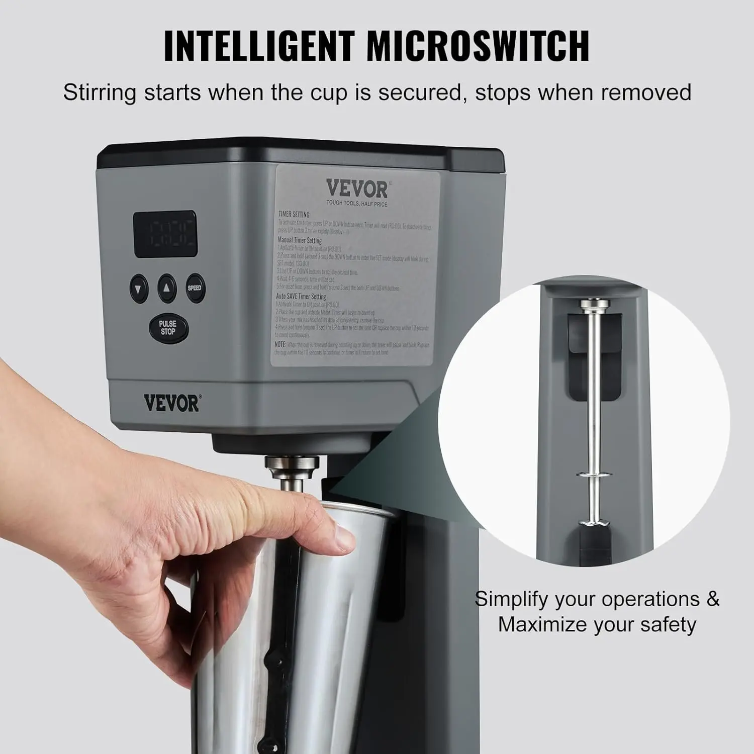 Milkshake Maker, 375W Electric Milkshake Machine, Single Head Drink Mixer Blender Machine, LED Intelligent Microswitch
