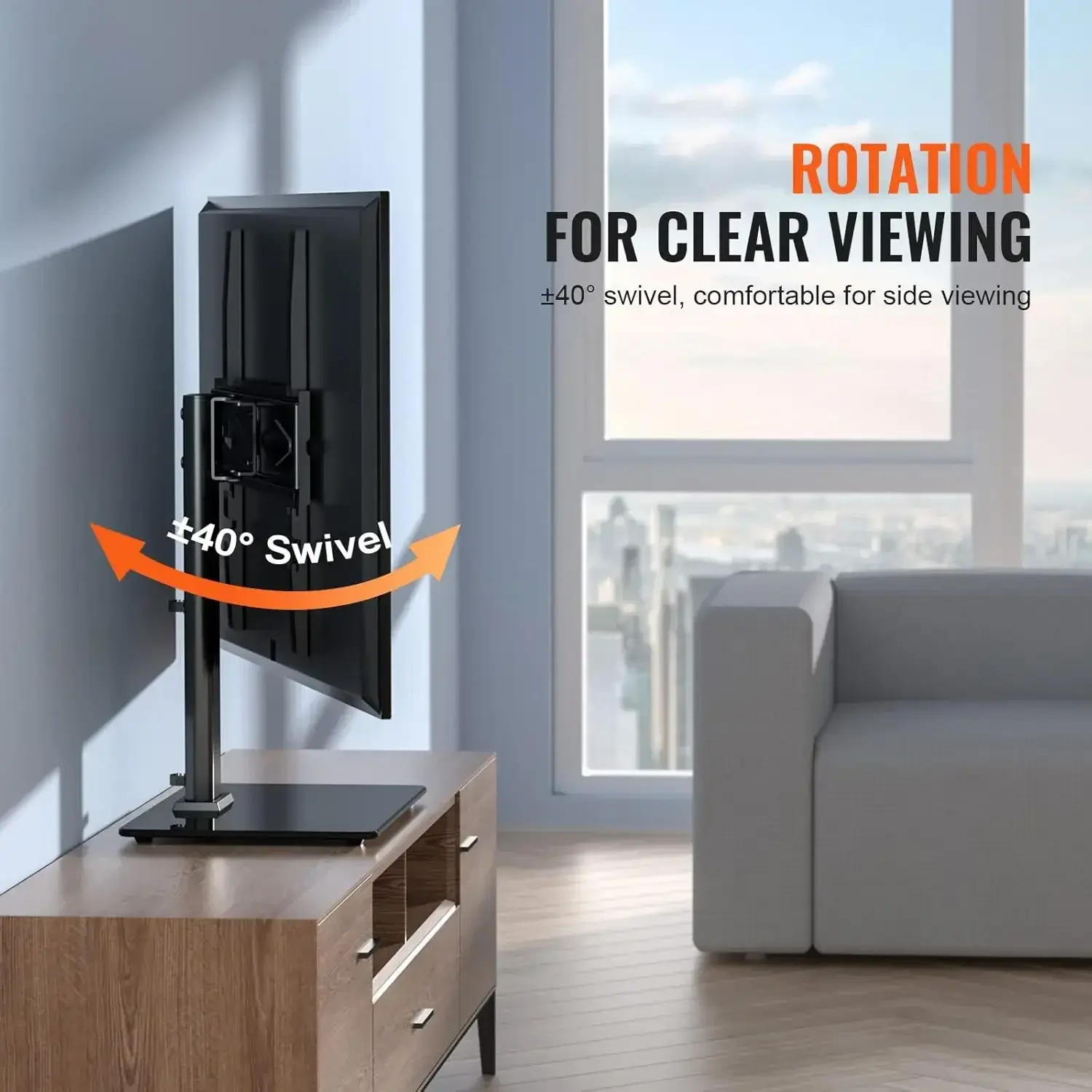 TV Stand Mount, Swivel Universal TV Stand for 32 to 55 inch TVs, Height Adjustable Floor TV Stand with Tempered Glass Base