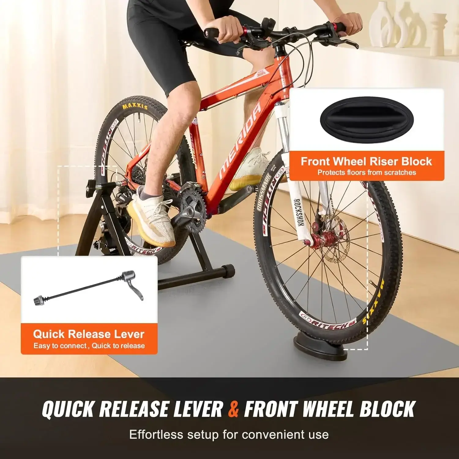 Bike Trainer Stands, Magnetic Stationary Bike Stand for 26"-29" Wheels, 6 Resistance Settings, Noise Reduction Flywheel Motor