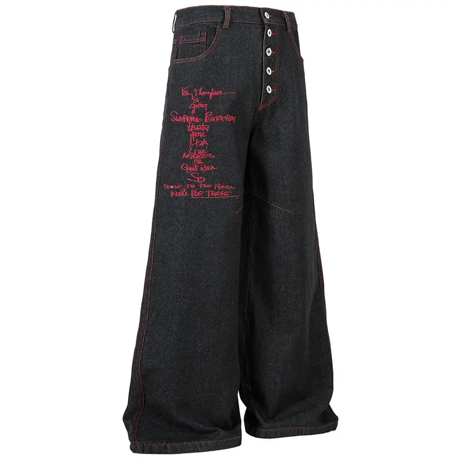 Wide Leg Baggy Jeans Men Black Embroidery Loose Denim Pants Streetwear Harajuku Hip Hop Jeans Trousers