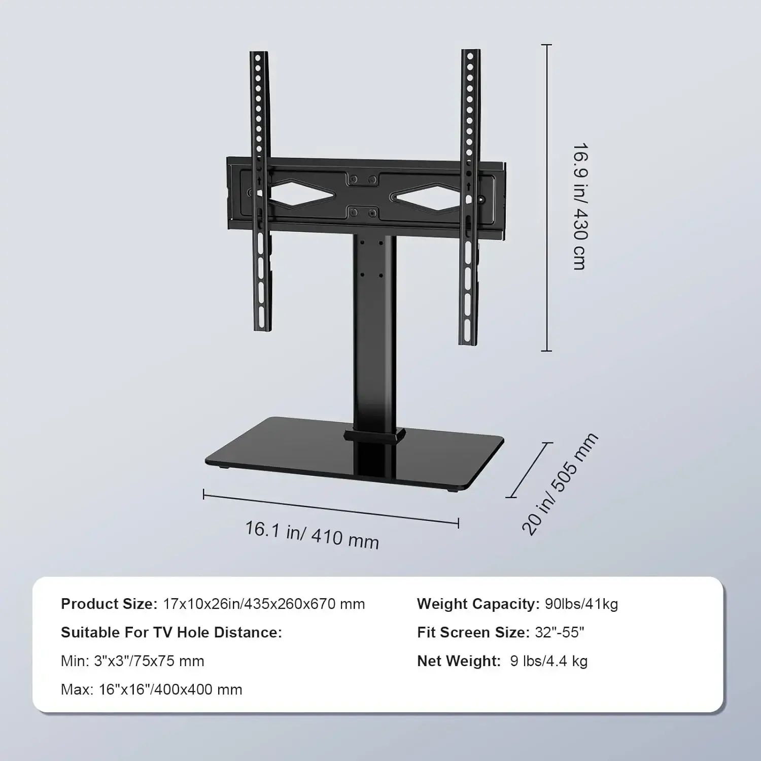 TV Stand Mount, Swivel Universal TV Stand for 32 to 55 inch TVs, Height Adjustable Floor TV Stand with Tempered Glass Base