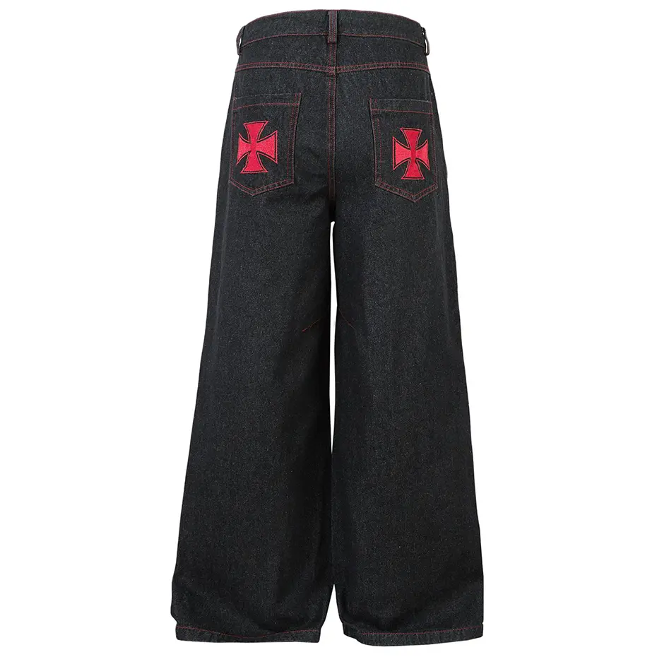 Wide Leg Baggy Jeans Men Black Embroidery Loose Denim Pants Streetwear Harajuku Hip Hop Jeans Trousers
