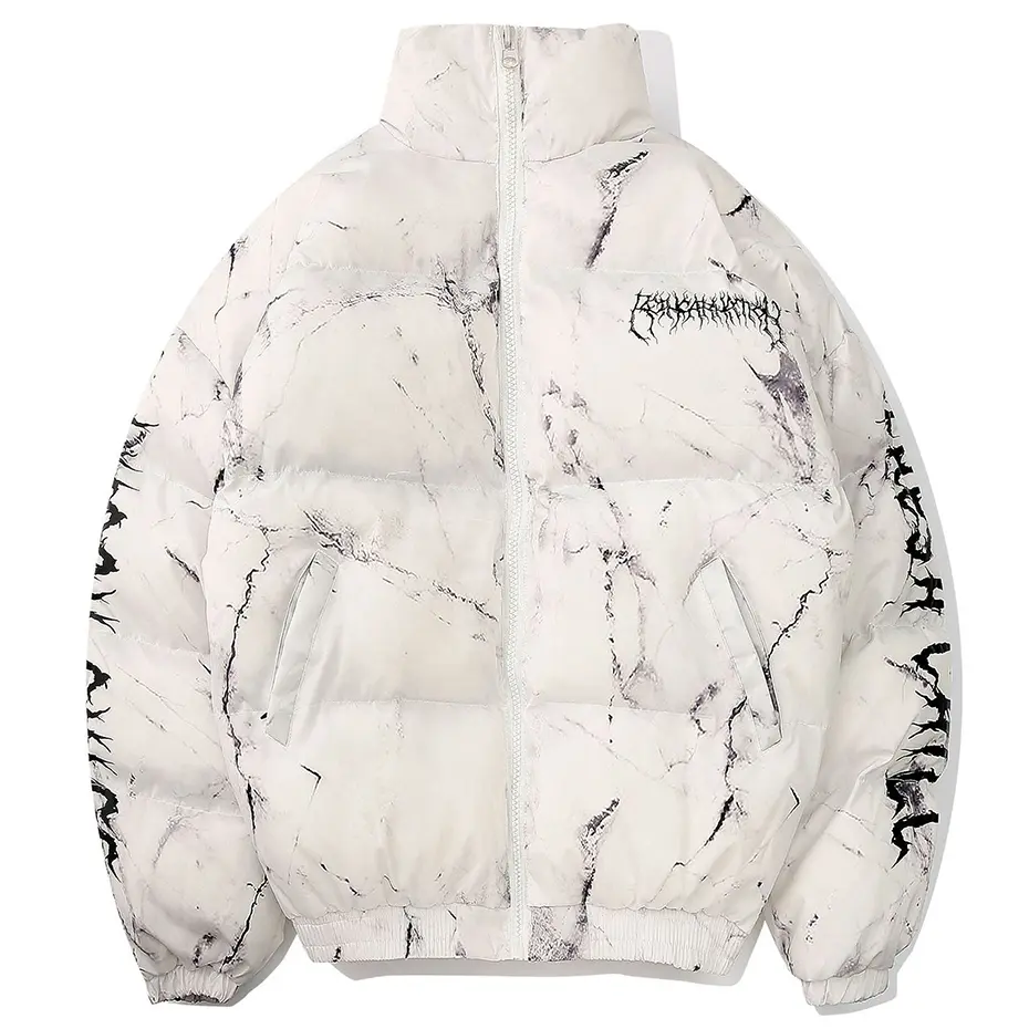 Hip Hop Puffer Jackets Men Streetwear Padded Parkas Coats Lightning Bear Printed Oversized Jackets Winter Coat Black Parkas