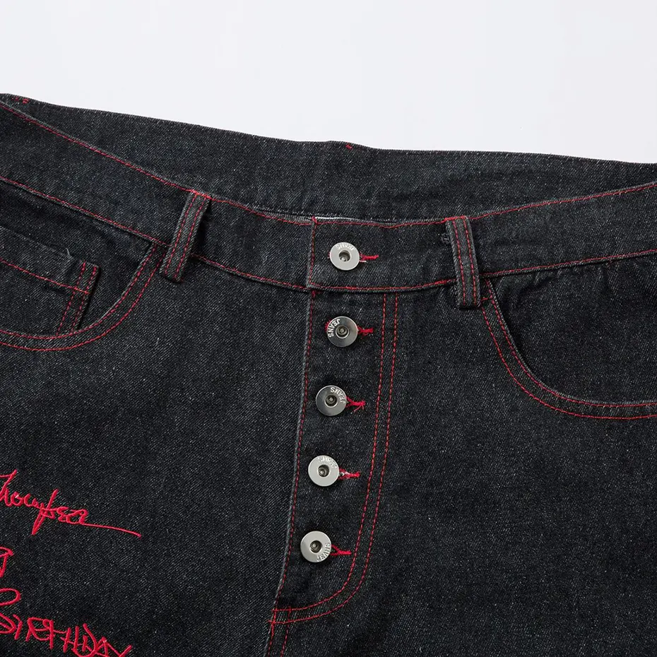 Wide Leg Baggy Jeans Men Black Embroidery Loose Denim Pants Streetwear Harajuku Hip Hop Jeans Trousers