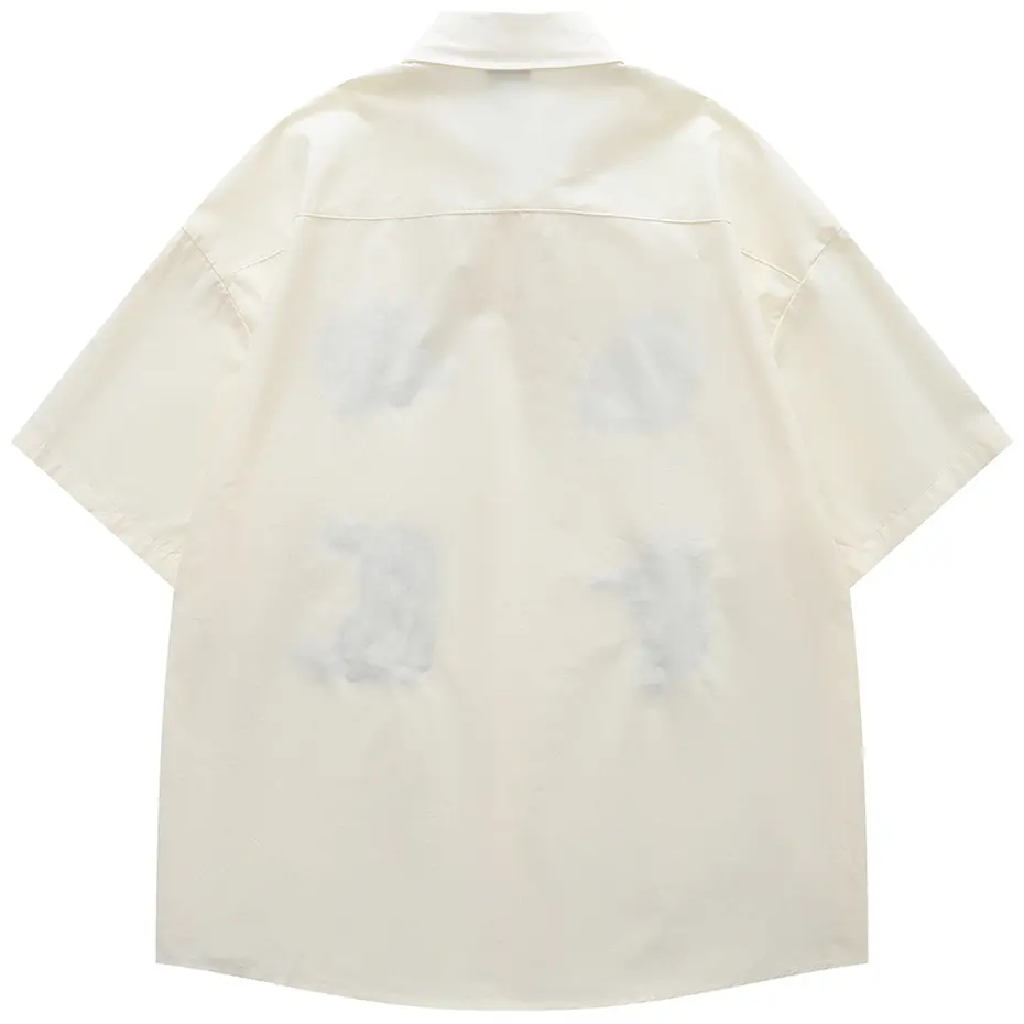 Dog Embroidery Shirts Japan Style Shirts Men Summer Casual Loose Short Sleeve Button Up Blouse Harajuku Oversized Shirts