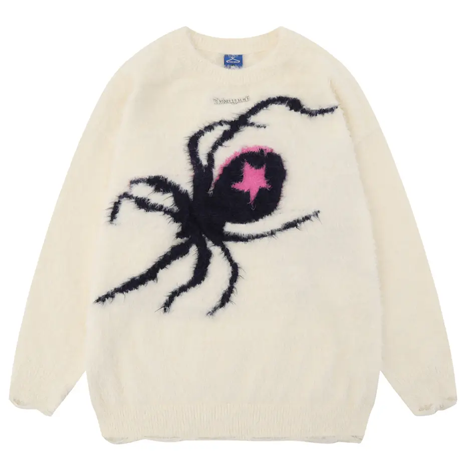 Star Spider Sweater Goth Punk Harajuku Hip Hop Streetwear Sweaters Men 2023 Fall Winter Oversized Knitted Jumper Pullover Black