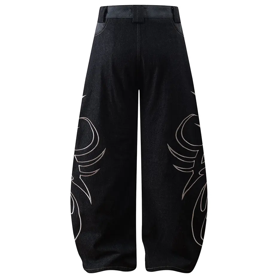 Embroidery Baggy Jeans Men Streetwear Harajuku Hip Hop Jeans Black Loose Wide Leg Denim Pants
